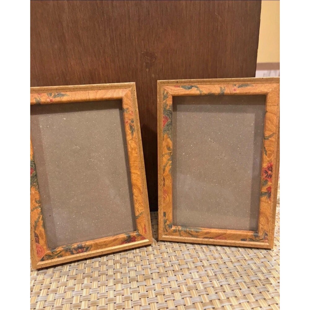 2 Vintage Floral Wooden Picture Frame Set 80s 90s Country Cottagecore Tabletop